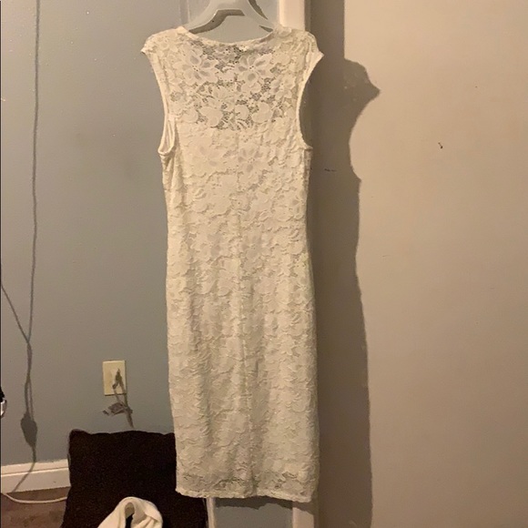 White sheer fitted dress with under slip - Picture 2 of 3